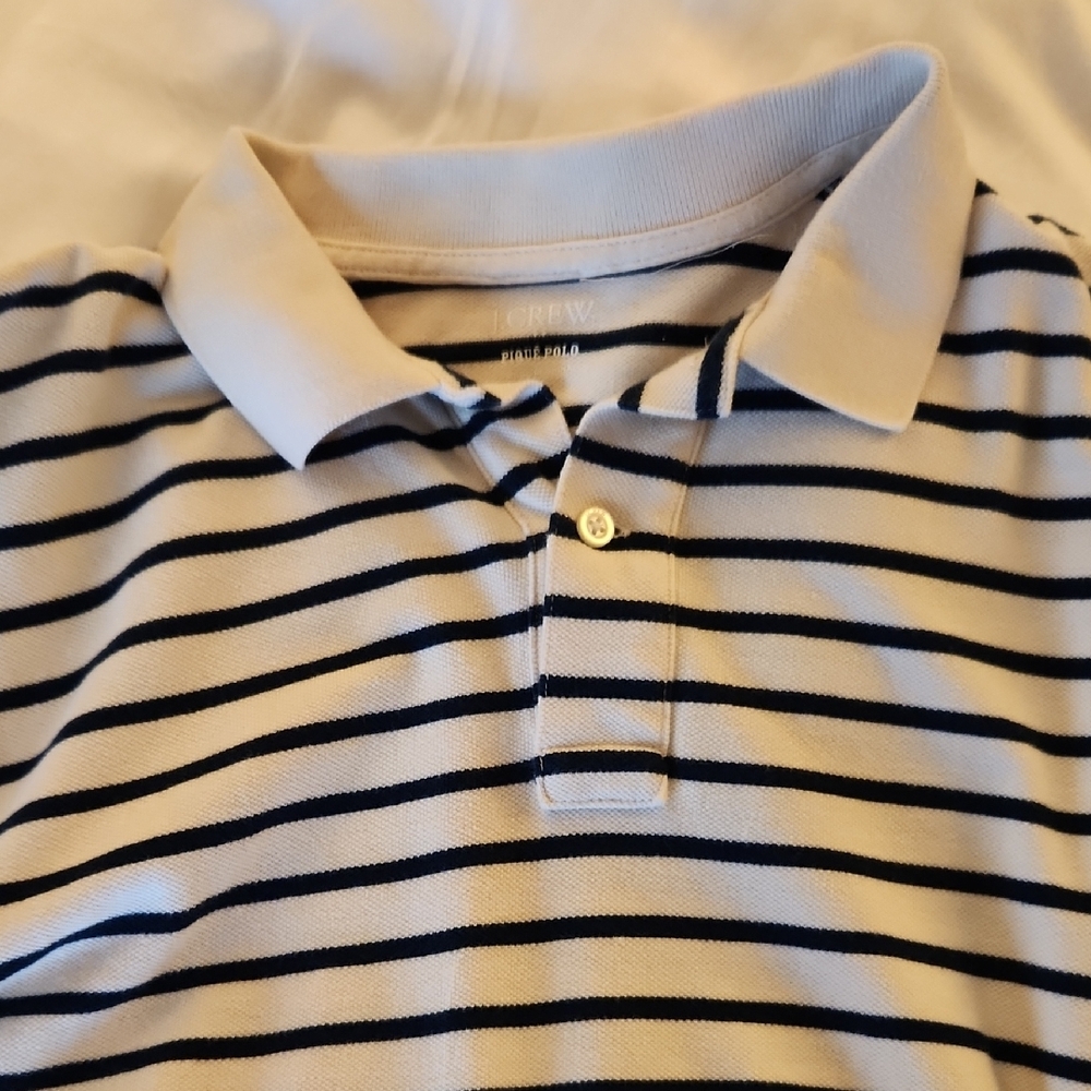 J.Crew Navy and Cream Striped Polo Shirt
